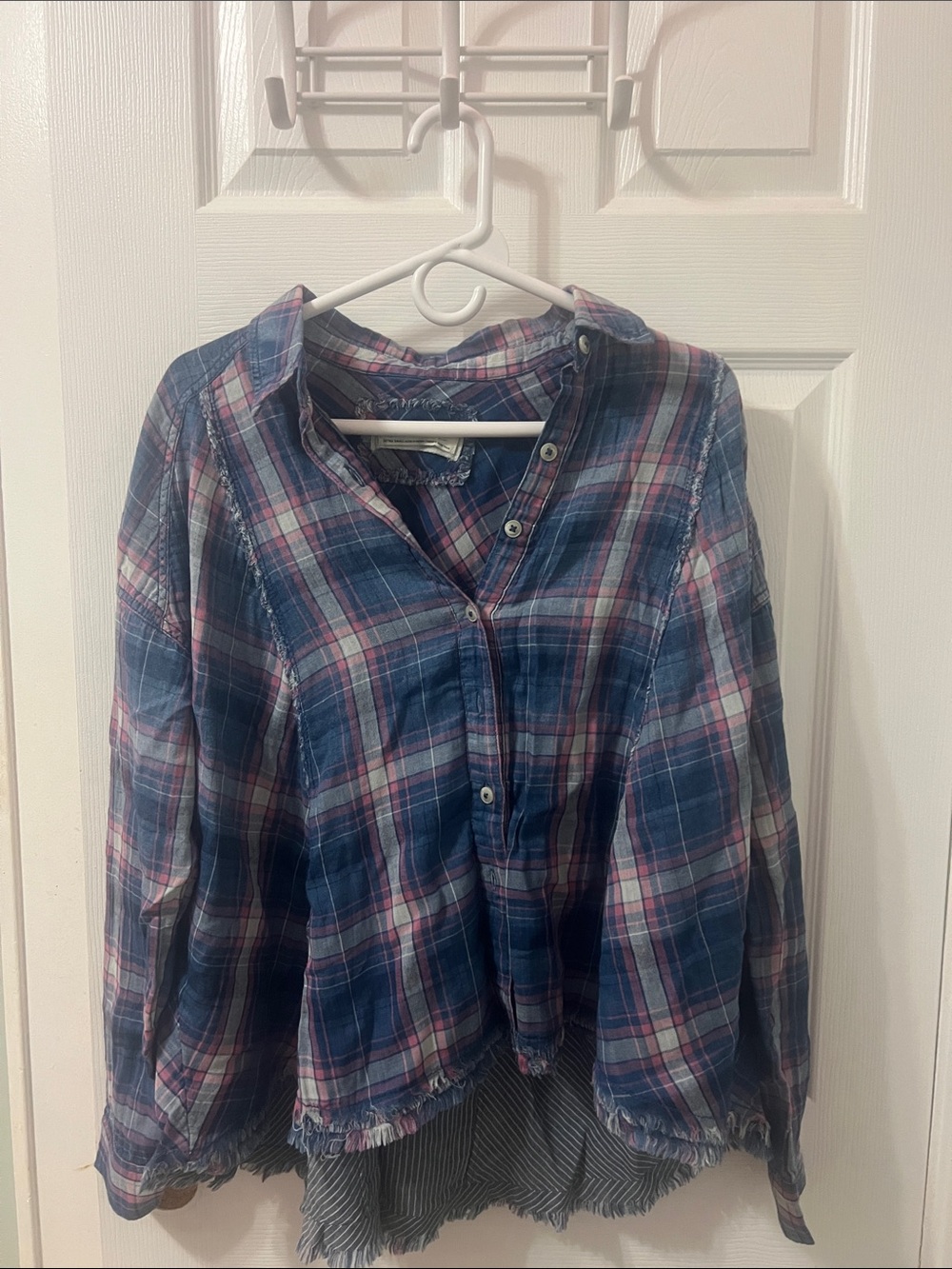 Free People Girls' Plaid Button-Down Shirt in Blue & Pink